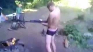 Drunk Redneck shooting a gun