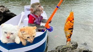 Smart Bim Bim helps dad fish for kittens