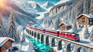 ❄️🚂🇨🇭Switzerland’s most stunning train journeys during a snowy winter day | 4K Scenic Rides