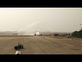 vistara airlines first aircraft being welcomed by water canons in raipur