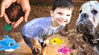MAKING MUD PIES with CALEB! Family PLAYS OUTSIDE catching bugs Fun Day Routine! BACKYARD ADVENTURES!
