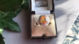 Vintage citrine diamond gold ring, yellow gemstone antique jewelry, big statement cocktail jewellery