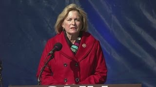 Susan Ford Bayles speaks at USS Gerald R. Ford christening