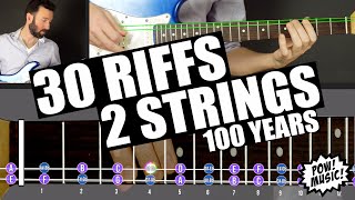 30 Simple Guitar Riffs on Just 2 Strings // from 1918-2017 // TAB .pdf Link Below 👇📄🎸