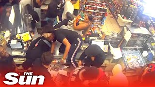 Shocking moment 'Flash Mob' looters raid 7-Eleven in LA street takeover