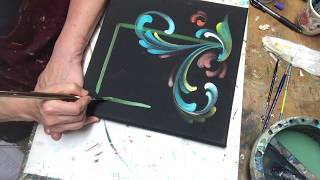 Norwegian Rosemaling - Telemark Freehand Canvas - Acrylic Painting with Art of Lise - ASMR Painting