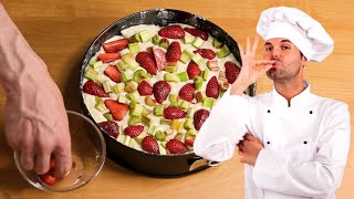 Very tasty and quick fruity cake! Strawberry rhubarb cake recipe without butter without eggs