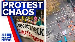 Climate change protesters cause chaos in Melbourne CBD | 9 News Australia
