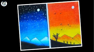 Day and Night Nature Drawing | Drawing of Nature | Beautiful Scenery Drawing of Nature