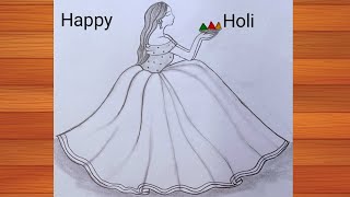 How to draw a traditional girl celebrate Holi / Holi drawing special drawing 2025 @drawwithpinki