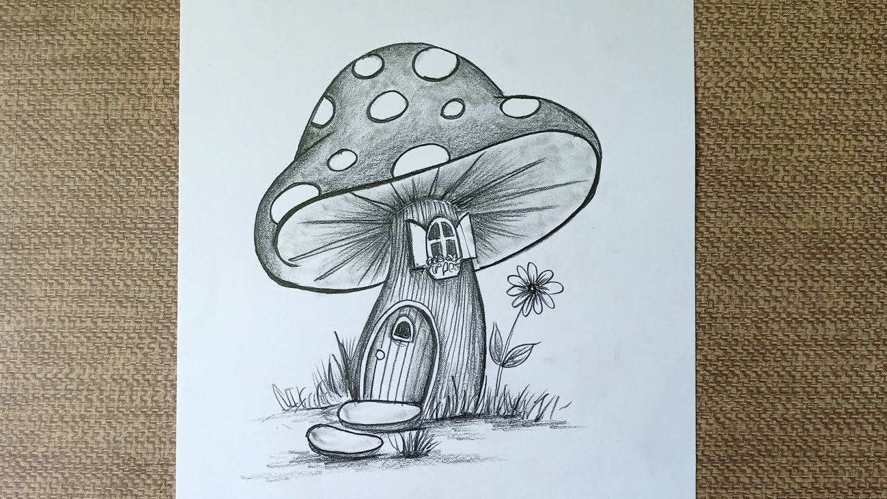 Daily Challenge #260/ Mushroom Fairy House Drawing/ Pencil Drawing ...