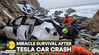 California: Miracle survival after Tesla car crash, all four passengers rescued successfully I WION
