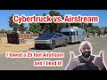 Yucca Valley, CA. The Cybertruck is towing a 25-foot Airstream RV trailer