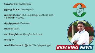 TIRUVALLUR MP - S Sasikanth Senthil - INC(2024 - 2029)