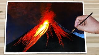How to Paint Volcano Eruption for Beginners / Painting a Volcano Erupting With Acrylics / VERY EASY