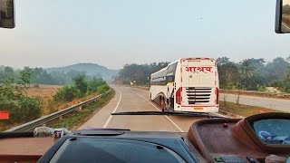 Ashray Volvo B9R sleeper overtaking by Ashok leyland BS6 Heading towards Goa