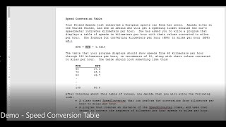 JAVA - Lesson #64 - Speed Conversion Table Demo