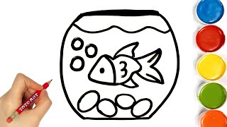 How to draw Fish inside water Bowl  -Colouring for Kids \u0026 Toddlers |Draw, Paint and Learn _ Toto Art