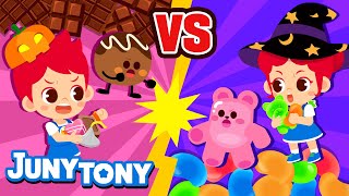 Chocolate vs. Gummy🍫🍬 | Sweet Candy | Trick or Treat | Halloween Songs for Kids | JunyTony