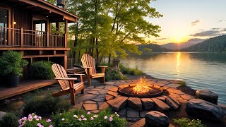 Cozy Summer Morning | Crackling Fire, Birdsongs, and Calming Lake Sounds for Relaxation