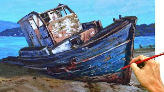 Acrylic Landscape Painting in Time-lapse / Old Rusty Boat / JMLisondra