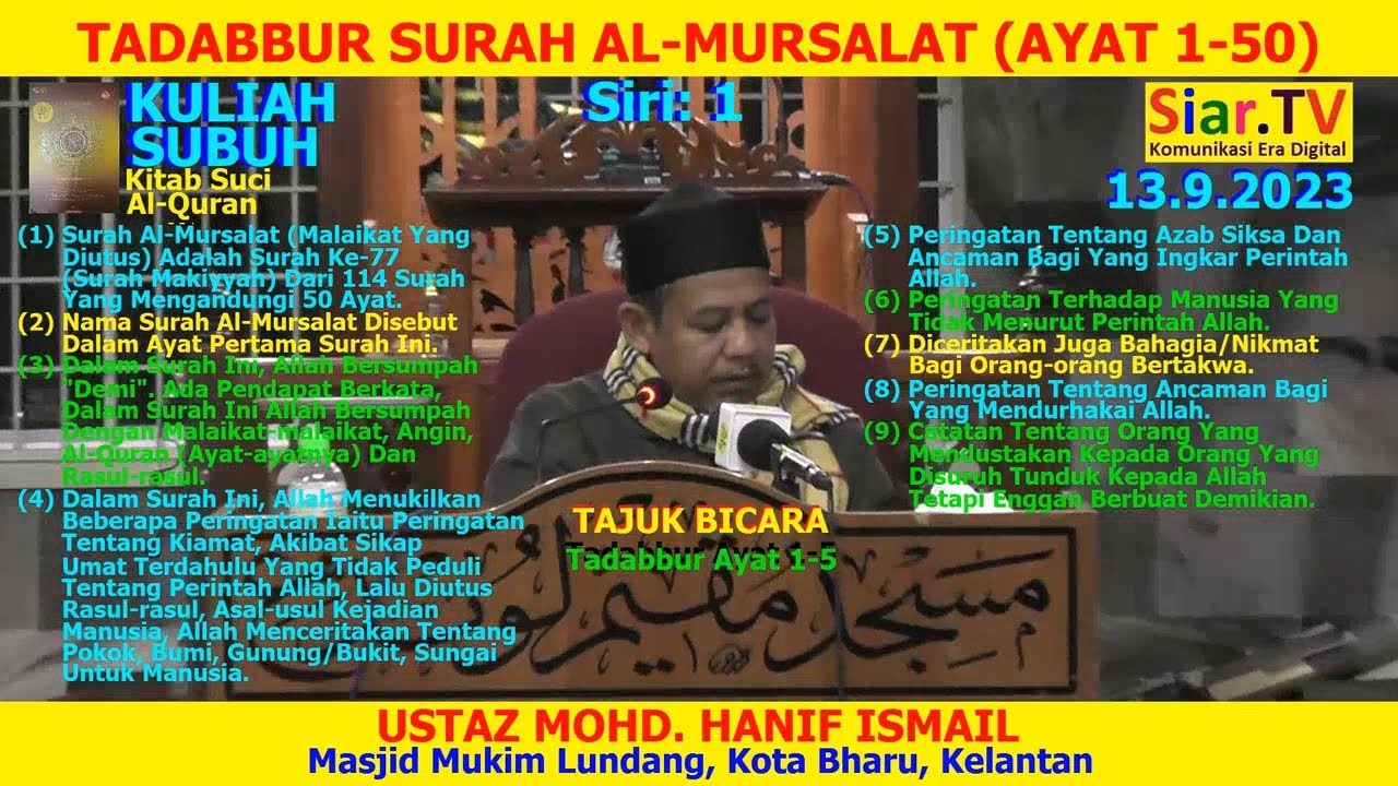 Ustaz Hanif Tadabbur Surah Al Mursalat Ayat 1 50 Siri 1