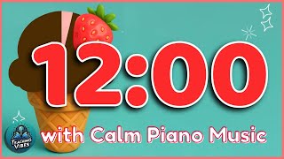 12 Minute Summer Timer for Classroom with Calming Piano Music & Ice Cream Countdown