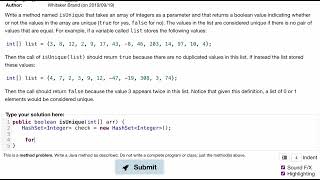Java Practice It | Exercise 7.11: isUnique | arrays, array basics, hashsets