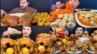 ASMR : eating momo noodles spicy whole chicken 🔥egg curry crunchy chicken leg piece 🍗||