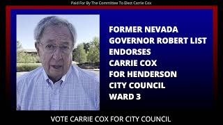 Former Nevada Governor Robert List Endorsement for Carrie Cox