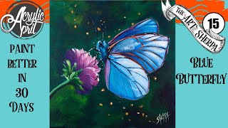 Blue butterfly Easy Daily Painting Step by step Acrylic Tutorials Day 15 #AcrylicApril2020