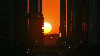 Spectacular sunset Manhattanhenge in New York City - The Manhattan Solstice.