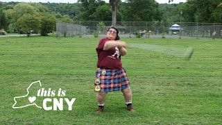 Scottish Games world champion demonstrates sheaf toss, stone throw, weight throw