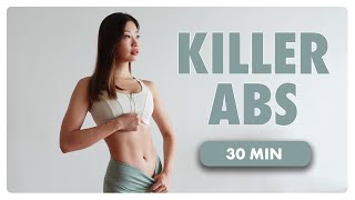 30 min Killer Abs  & Belly Burn (Lower, Upper, Side, Inner Core) | 30-Day Sweaty 30 Challenge ~ Emi