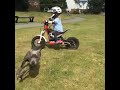 kid nearly runs over dog with electric bike