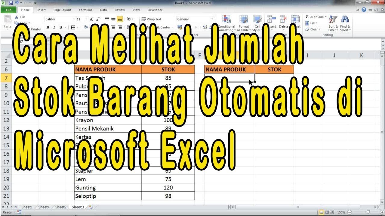 CARA MELIHAT JUMLAH STOK BARANG OTOMATIS DI MICROSOFT EXCEL - YouTube