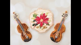 Antique Violins and Poinsettia Musical Note Sheet Cookies