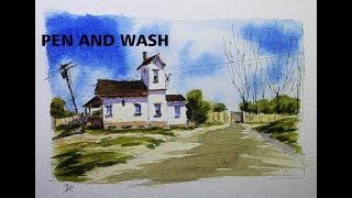 Pen and wash country Farmhouse.Easy to follow and learn for Beginner