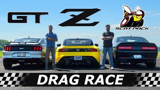 2023 Nissan Z vs Mustang GT vs Dodge Challenger Scat Pack // DRAG & ROLL RACE