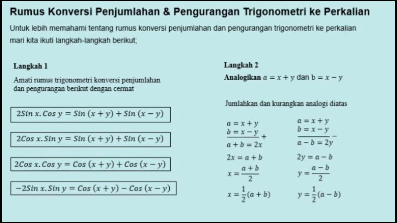 Rumus Konversi Perkalian Ke Penjumlahan Atau Pengurangan Sinus Dan ...