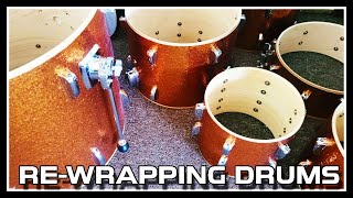 Re-Wrapping Swingstar by Tama (2005) Drum Kit w/ Orange Sparkle Affordable Vinyl Fabric