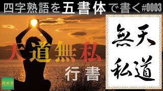 【行書】四字熟語を五書体で書いてみた #3  天道無私