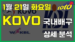 [국내 분석] 1월 21일 화요일 KOVO 분석 #스포츠분석 #토토분석 #농구분석 #배구분석 #NBA분석