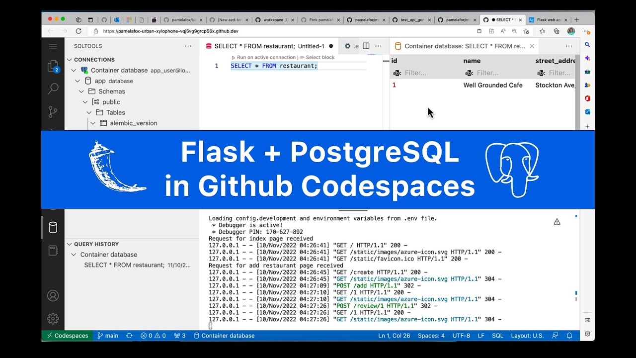 Running A Flask Postgresql Server In Codespaces Youtube