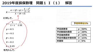 アクチュアリー1次試験対策講座2021　損保数理過去問徹底解説講座　2019年度損保数理 問題１Ⅰ(1)