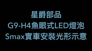 星爵部品 G9-H4魚眼式LED燈泡 Smax實車安裝光形示意