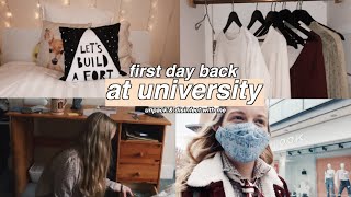 first day back at university 🎓disinfect & unpack with me + first time in a shop!!