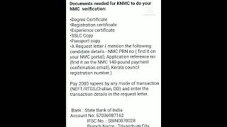 NMC REGISTRATION (Third party verification) documents for Kerala Nursing council)