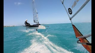 Bermuda Windsurfing - Windsurfer vs Moth high speed blast on the Starboard Isonic 117