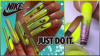 How To NIKE Nails! Neon Glitter Holo Jelly EXTRA LONG ✔️